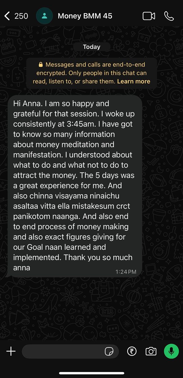 WhatsApp review from a Money Meditation student